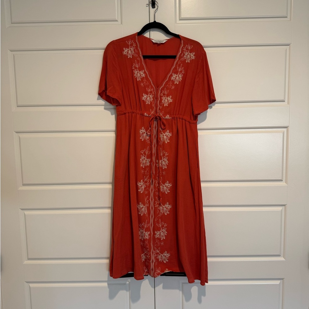 Elegant Rust Floral Embroidered Dress